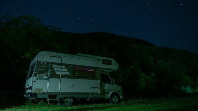Camping Car at Night Timelapse.