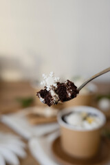 Chocolate pastries in a cup on the table