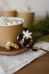 Chocolate pastries in a cup on the table