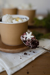 Chocolate pastries in a cup on the table