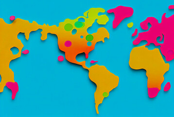 Colorful design world map with curves for minimalist background