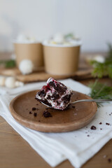 Chocolate pastries in a cup on the table