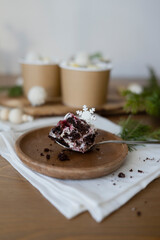 Chocolate pastries in a cup on the table