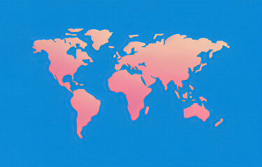 Simple world map with curved dimensions on a large blue minimalist background
