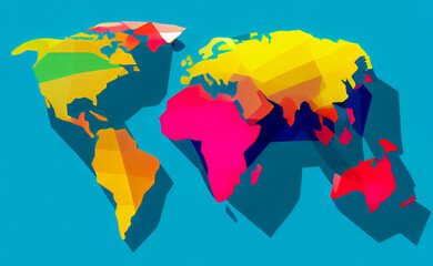 Dynamic and colorful world map for design or poster giving a modern style to the planet