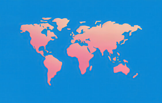 Simple World Map With Curved Dimensions On A Large Blue Minimalist Background