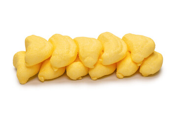 Banana marshmallow candy isolated on a white background.