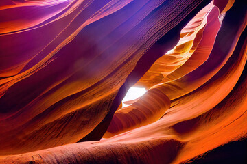 Obraz premium Beautiful Antelope Canyon, smooth lines, ray of lights, colorful wall, smooth shadows, nature background, digital illustration, digital painting, cg artwork, realistic illustration, 3d render