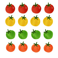夏野菜　ミニトマト4種手描きイラスト