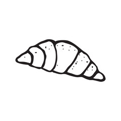 Baking croissant, hand-drawn lines, isolated on a white background. Vector illustration for printing.