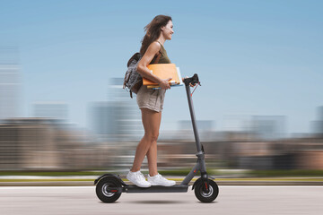 Student riding an electric scooter