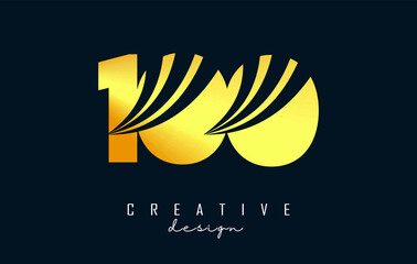 Golden Creative number 100 1 0 logo with leading lines and road concept design. Number with geometric design. Vector Illustration with number and creative cuts.