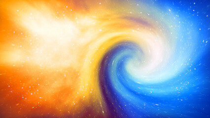 Abstract background of a glowing energy spiral in the universe in blue and orange tones. Digital illustration