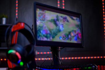 Background of monitor computer with  Online Game streaming desktop © tonefotografia