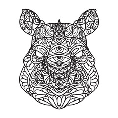 Hand drawn Rhino doodle for coloring