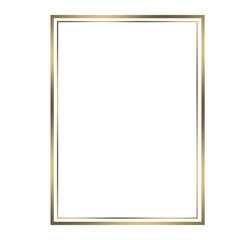 Rectangular sheet frame isolated on white. Golden rectangular, gold wedding frame.