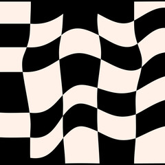Wavy Chess Checkered Black And White Pattern
