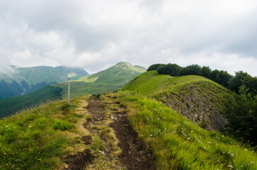 Fototapeta premium Un sentiero percorre una cresta sulle montagne dell’Abetone in Toscana