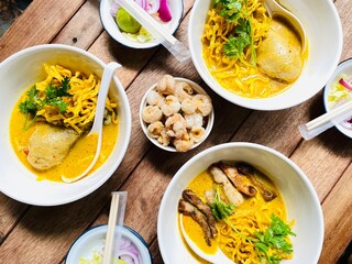 thai curry noodle soup, khao soi in chiang mai