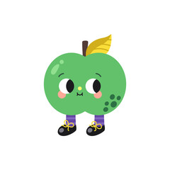 Cute cartoon green apple illustration on a white background.