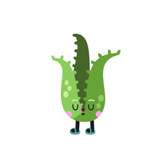 Cute cartoon aloe illustration on a white background.