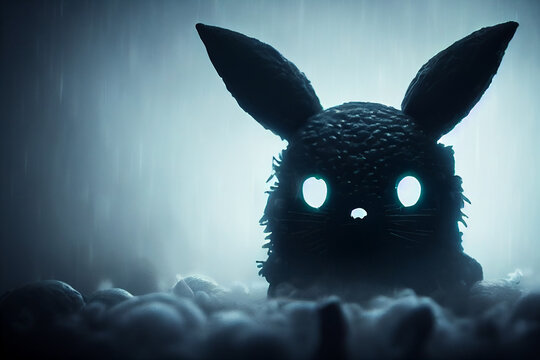 Halloween Cute Black Killer Rabbit Digital Illustration