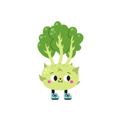Cute cartoon kohlrabi illustration on a white background.