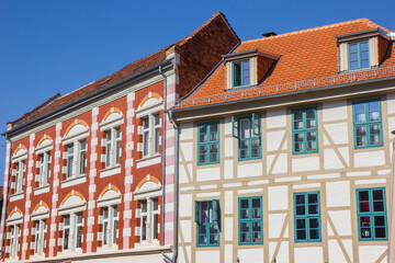 Facades of historic houses in the center of Helmstedt, Germany
