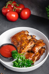 ribs fried grill porkbarbecue healthy meal food snack diet on the table copy space food background rustic top view