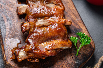 ribs fried grill porkbarbecue healthy meal food snack diet on the table copy space food background rustic top view