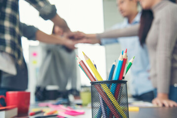 Group of diversity people fist bump holding hands together power of tag team. Teamwork Multiethnic...