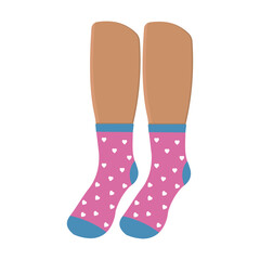 Colored socks on feet, color vector isolated cartoon-style illustration