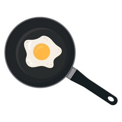 Fried egg in a black frying pan, color vector illustration