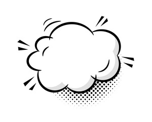 Empty comic cloud speech bubble with halftone shadow. Pop art vector cartoon illustration in retro style. Design for comic book, poster, banner