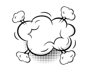 Hand drawn empty comic speech bubble with cloud and halftone shadow. Pop art vector cartoon illustration in retro style. Design for comic book, poster, banner