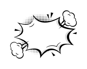 Empty comic speech bubble with clouds and halftone shadow. Pop art vector cartoon illustration in retro style. Design for comic book, poster, banner