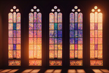 Beautiful colorful gothic stained cathedral window, digital illustration, digital painting, cg artwork, realistic illustration, 3d render - obrazy, fototapety, plakaty