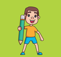 little boy bring pencil cartoon illustrationtemplate ss.cdr