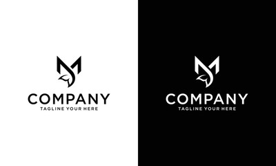 letter m fish whale tail design symbol vector, on a black and white background.	