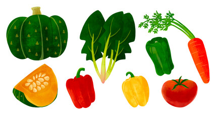 緑黄色野菜セット　手描きイラスト