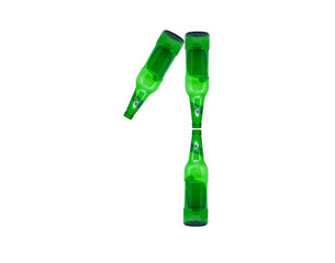 The number 1 is made of glass bottles