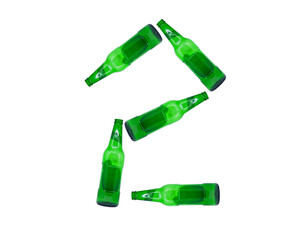 The number 2 is made of glass bottles