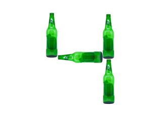 The number 4 is made of glass bottles
