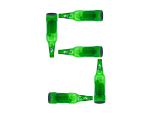 The number 5 is made of glass bottles