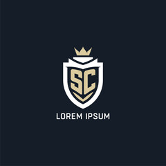 Initial letter SC shield and crown logo style, esport team logo design inspiration © Adef