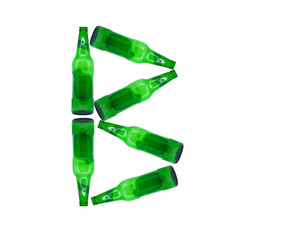 The letter B is made of glass bottles
