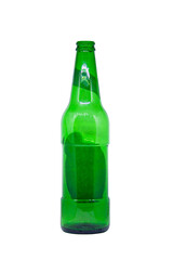 Green glass bottle on white background