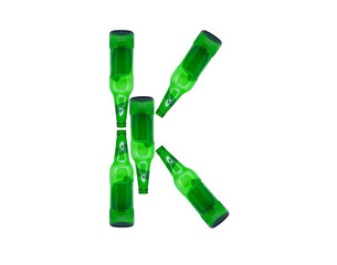 The letter K is made of glass bottles