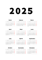 2025 year simple vertical calendar in spanish language, typographic calendar on white - 531434074