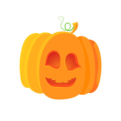 Halloween scary pumpkin with smile, happy face. Halloween pumpkin icon. Vector. Autumn symbol. Flat style design. Orange squash silhouette isolated on white background. Cartoon colorful illustration.